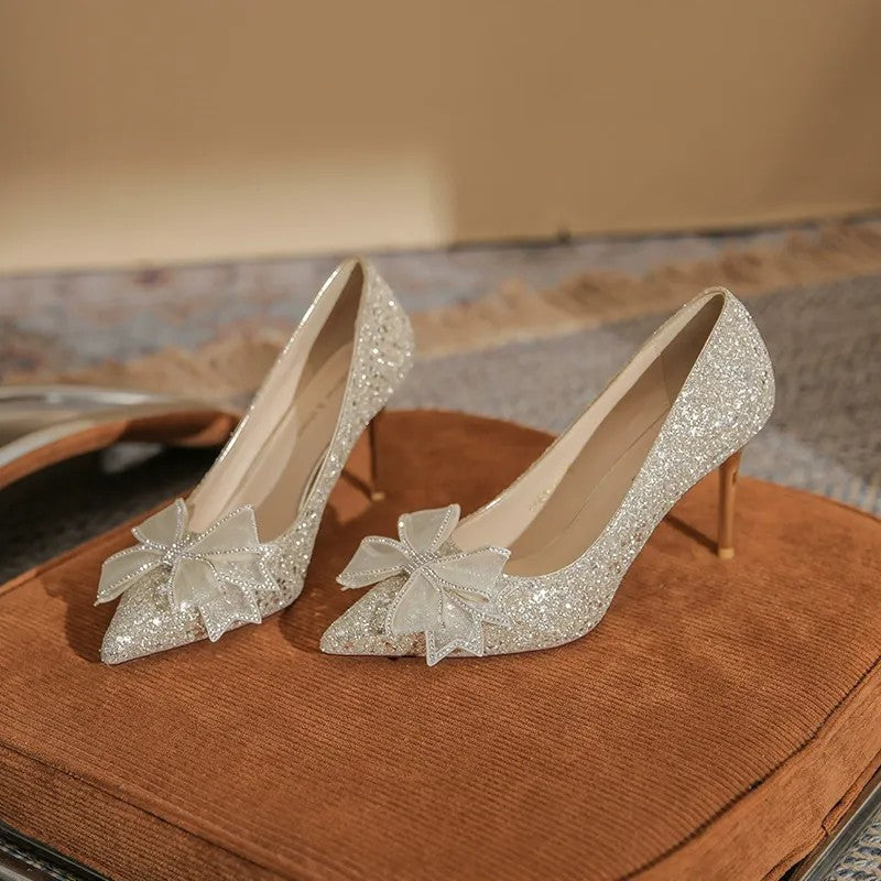 Women's Rhinestone Butterfly Stiletto Heel Pointed Toe Wedding Party Shoes