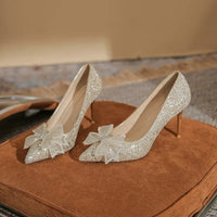 Women's Rhinestone Butterfly Stiletto Heel Pointed Toe Wedding Party Shoes