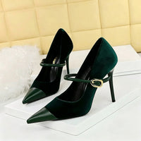 Women's Suede Stiletto Heel Pointed Toe Wedding Party Shoes with Single Strap