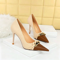 Women's Stiletto Heel Pointed Toe Wedding Party Shoes with with Metal Chain Detailing