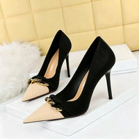 Women's Stiletto Heel Pointed Toe Wedding Party Shoes with with Metal Chain Detailing