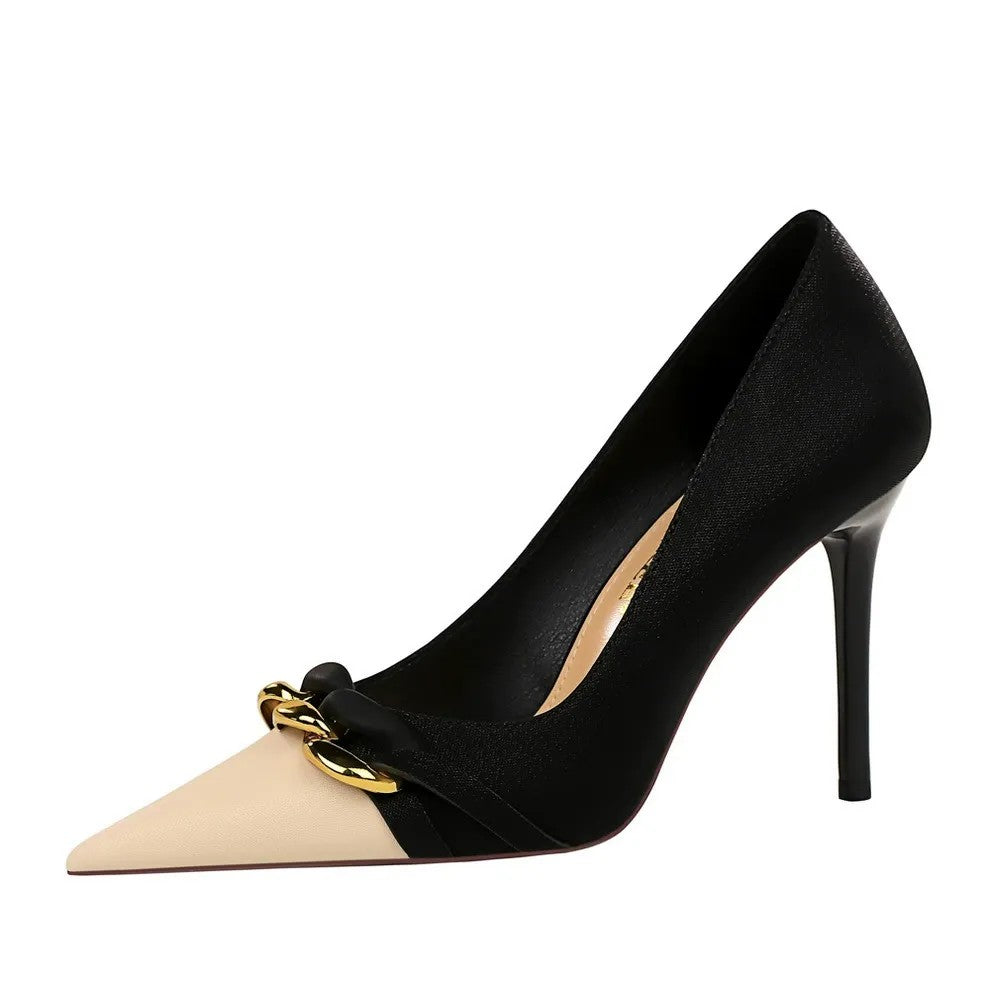 Women's Stiletto Heel Pointed Toe Wedding Party Shoes with with Metal Chain Detailing