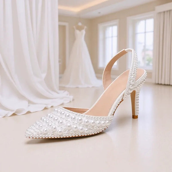 Women's Stiletto Heel Pointed Toe Wedding Party Shoes with Pearls