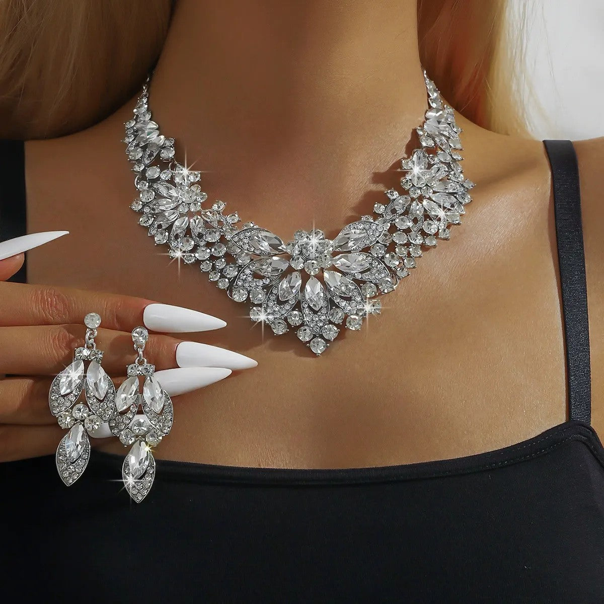 Elegant Jewelry Crystals Cross 2 Pieces Chain Crystal Earrings
