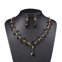 Plated Teardrop Crystal Jewelry Set Bridal Necklace 2 Pieces Chain Crystal Earrings