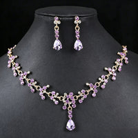 Plated Teardrop Crystal Jewelry Set Bridal Necklace 2 Pieces Chain Crystal Earrings