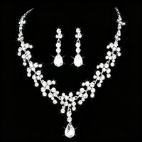 Plated Teardrop Crystal Jewelry Set Bridal Necklace 2 Pieces Chain Crystal Earrings