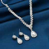 Bridal Teardrop Rhinestone Necklace Earrings Set Sparkling Formal Jewelry
