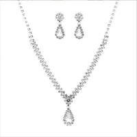 Bridal Teardrop Rhinestone Necklace Earrings Set Sparkling Formal Jewelry