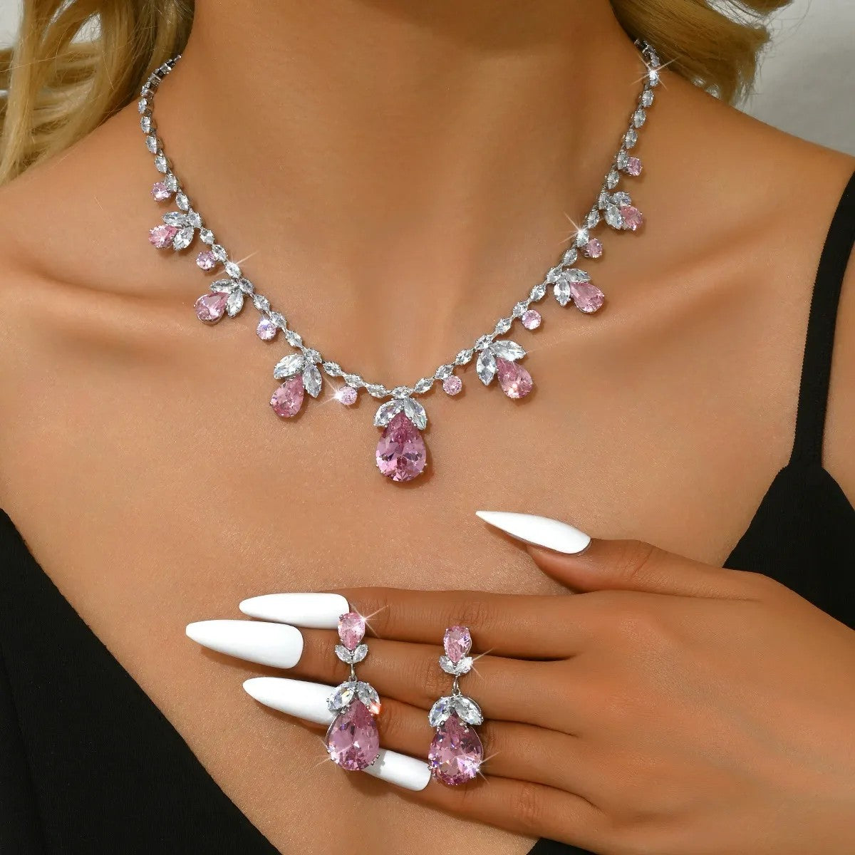 Sparkling Cubic Zirconia Bridal Jewelry Set Necklace and Drop Earrings