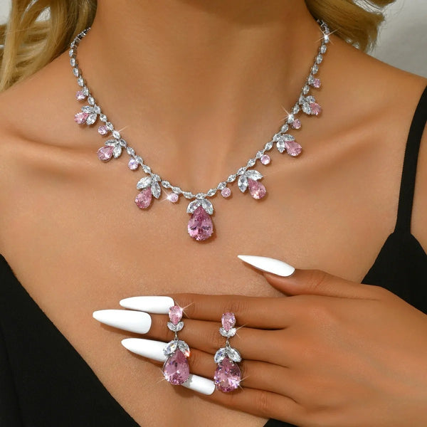 Sparkling Cubic Zirconia Bridal Jewelry Set Necklace and Drop Earrings