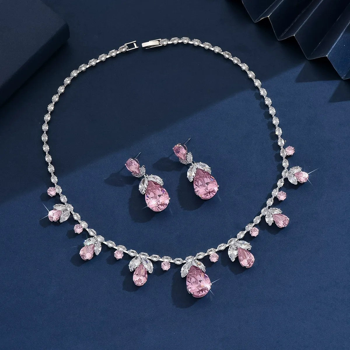 Sparkling Cubic Zirconia Bridal Jewelry Set Necklace and Drop Earrings