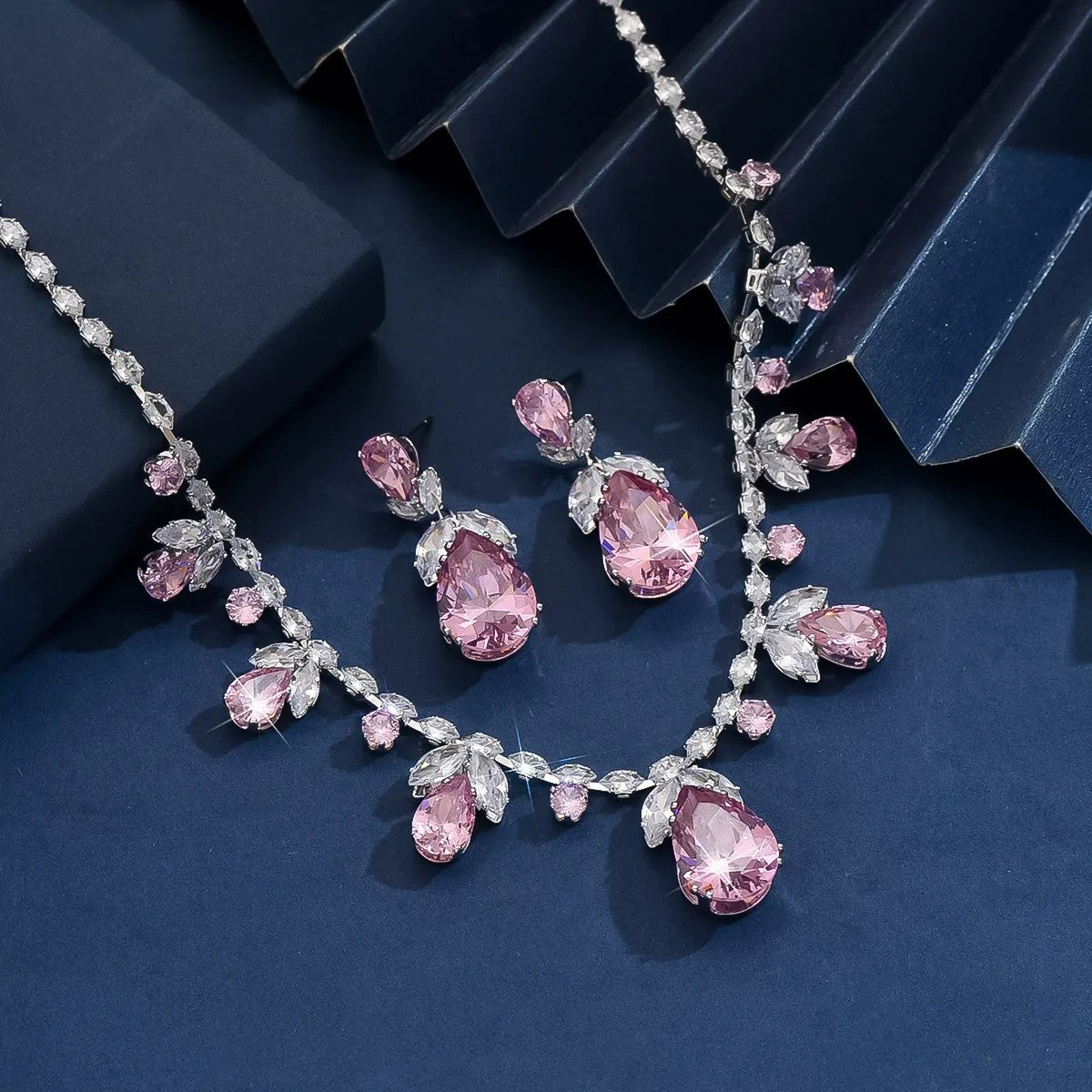 Sparkling Cubic Zirconia Bridal Jewelry Set Necklace and Drop Earrings