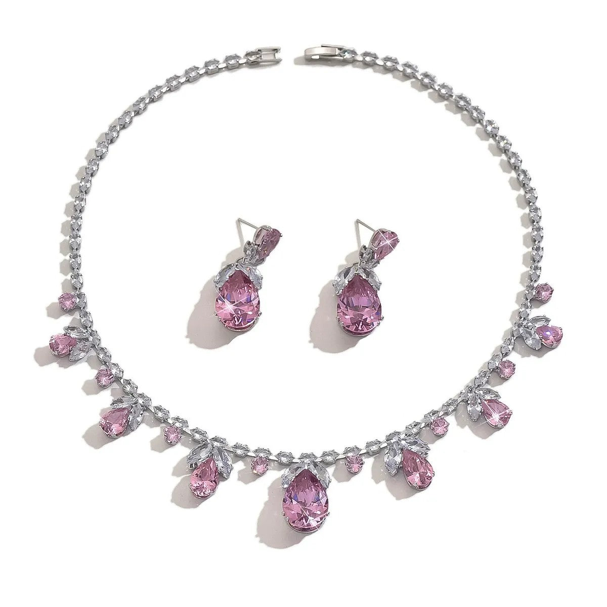 Sparkling Cubic Zirconia Bridal Jewelry Set Necklace and Drop Earrings