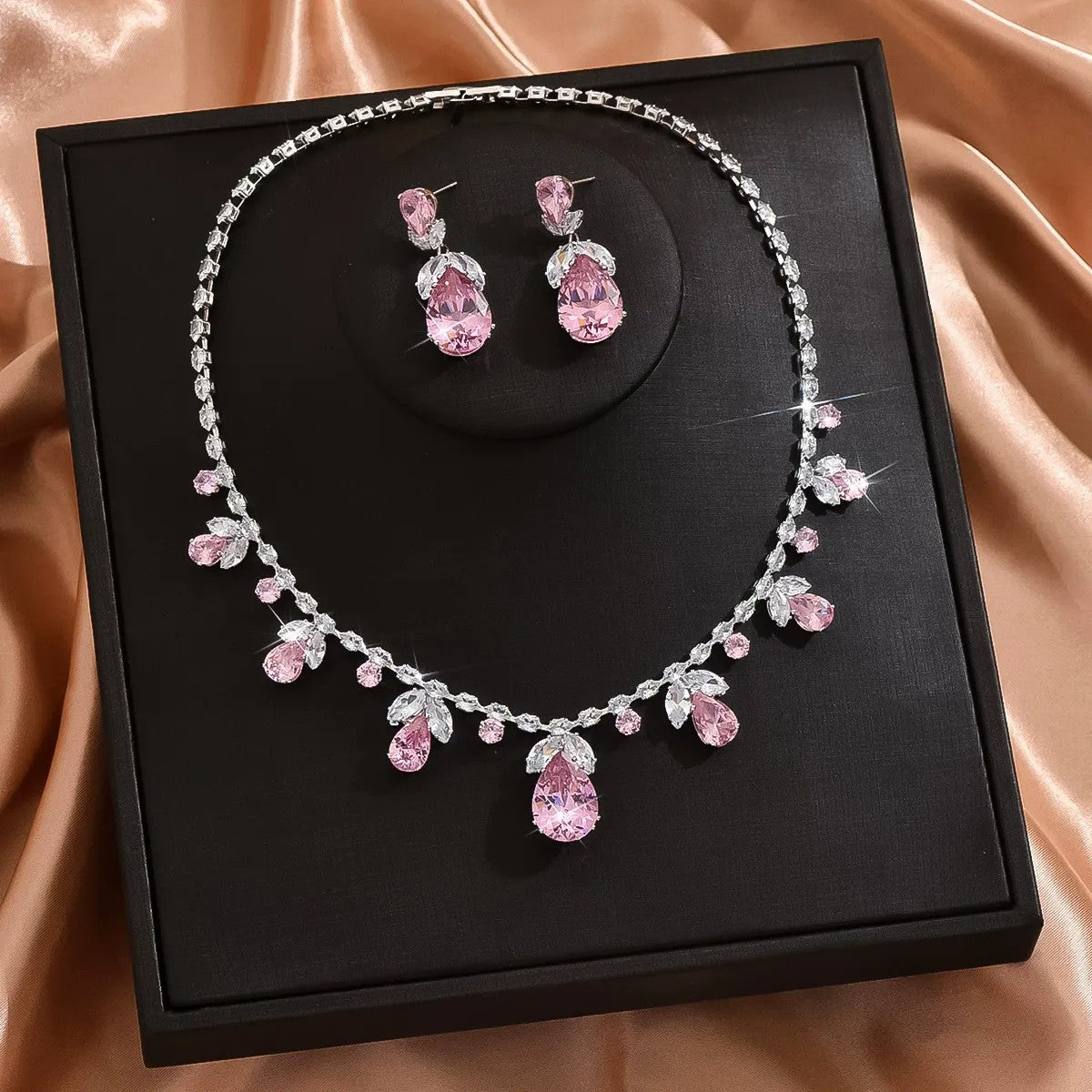 Sparkling Cubic Zirconia Bridal Jewelry Set Necklace and Drop Earrings