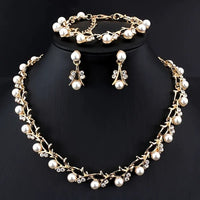 Elegant Leaf Design Pearl Jewelry Set Tone Necklace Earrings