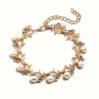 Elegant Leaf Design Pearl Jewelry Set Tone Necklace Earrings