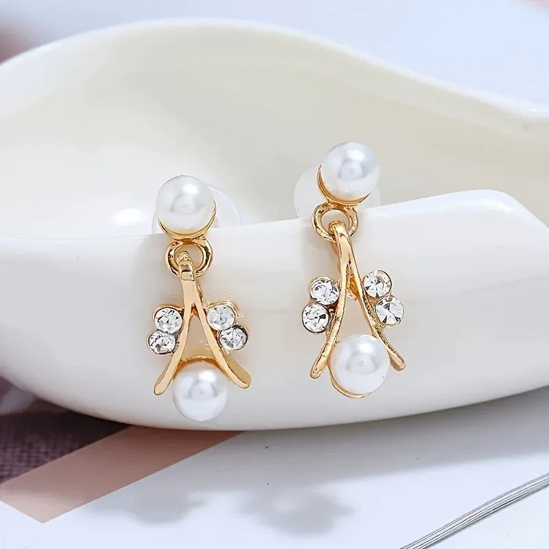 Elegant Leaf Design Pearl Jewelry Set Tone Necklace Earrings