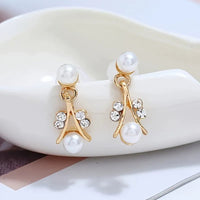 Elegant Leaf Design Pearl Jewelry Set Tone Necklace Earrings