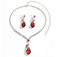 Sparkling Heart Rhinestone Necklace Drop Earrings Set