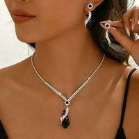 Sparkling Heart Rhinestone Necklace Drop Earrings Set