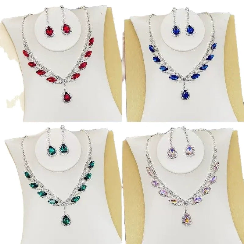 Cubic Zirconia Bridal Jewelry Set Teardrop Pendant Necklace and Earrings