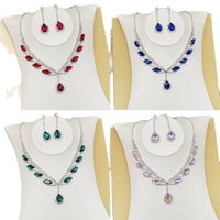 Cubic Zirconia Bridal Jewelry Set Teardrop Pendant Necklace and Earrings