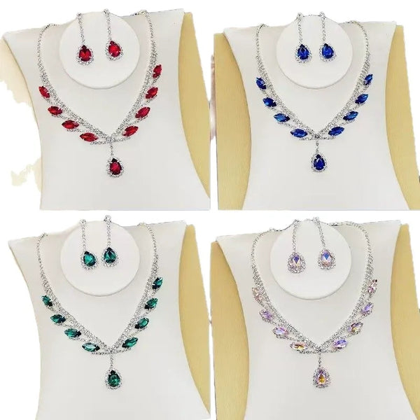 Cubic Zirconia Bridal Jewelry Set Teardrop Pendant Necklace and Earrings
