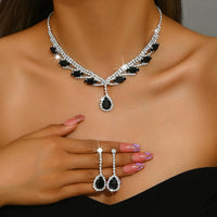 Cubic Zirconia Bridal Jewelry Set Teardrop Pendant Necklace and Earrings