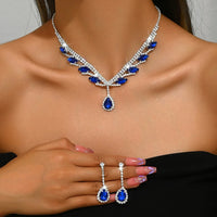 Cubic Zirconia Bridal Jewelry Set Teardrop Pendant Necklace and Earrings