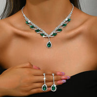 Cubic Zirconia Bridal Jewelry Set Teardrop Pendant Necklace and Earrings