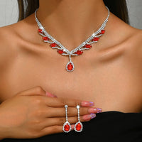 Cubic Zirconia Bridal Jewelry Set Teardrop Pendant Necklace and Earrings