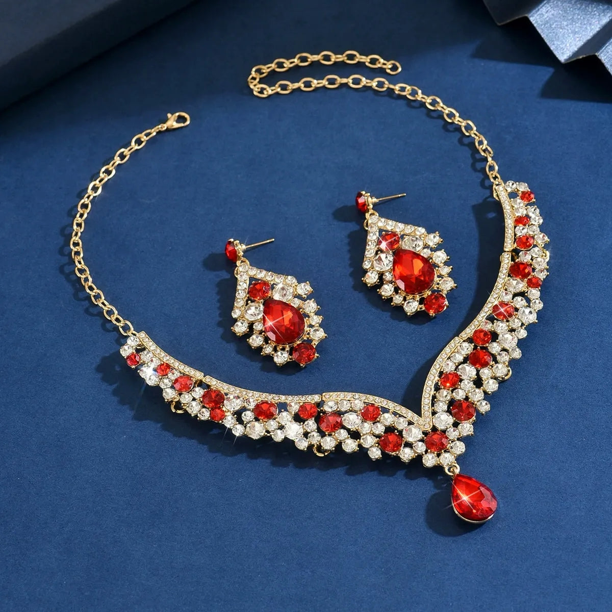 Luxury Rhinestone Statement Necklace and Earrings Set Formal Jewelry