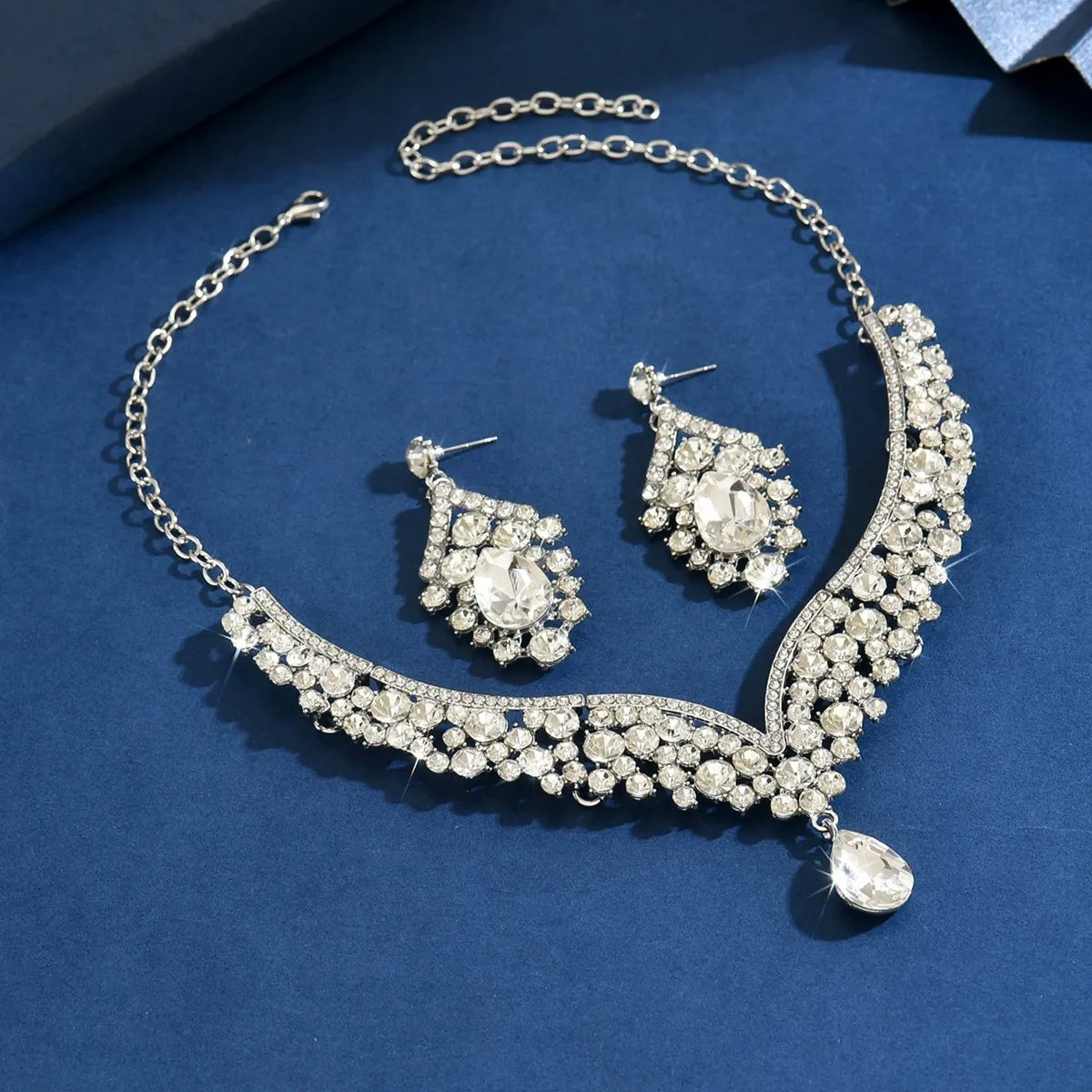 Luxury Rhinestone Statement Necklace and Earrings Set Formal Jewelry