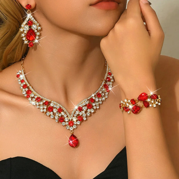 Luxury Rhinestone Statement Necklace and Earrings Set Formal Jewelry