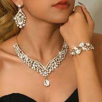 Luxury Rhinestone Statement Necklace and Earrings Set Formal Jewelry