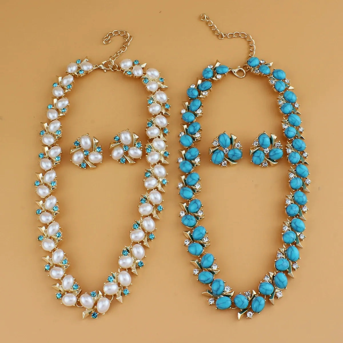 Vintage Inspired Rhinestone Necklace Earrings Set Formal Jewelry