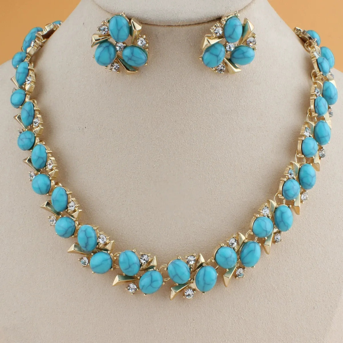Vintage Inspired Rhinestone Necklace Earrings Set Formal Jewelry