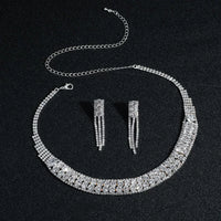 Luxury Full Crystal Statement Necklace Tassel Earrings Set Formal Jewelry