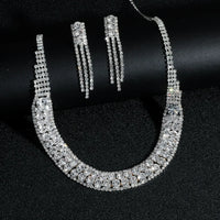 Luxury Full Crystal Statement Necklace Tassel Earrings Set Formal Jewelry