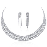Luxury Full Crystal Statement Necklace Tassel Earrings Set Formal Jewelry