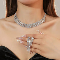 Luxury Full Crystal Statement Necklace Tassel Earrings Set Formal Jewelry