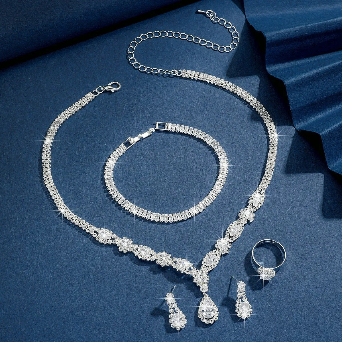 Luxury Sparkling Cubic Zirconia Formal Jewelry Set 4 Pieces