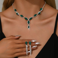 Luxury Rhinestone Bridal Necklace Earrings Set Formal Jewelry