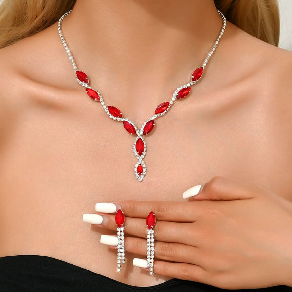 Luxury Rhinestone Bridal Necklace Earrings Set Formal Jewelry
