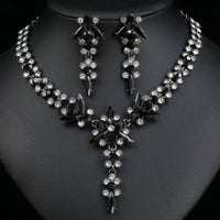 Luxury Rhinestone Statement Necklace Earrings Set Formal Jewelry