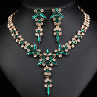 Luxury Rhinestone Statement Necklace Earrings Set Formal Jewelry