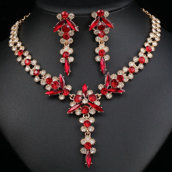 Luxury Rhinestone Statement Necklace Earrings Set Formal Jewelry