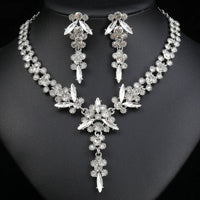 Luxury Rhinestone Statement Necklace Earrings Set Formal Jewelry