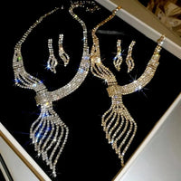 Luxury Sparkling Cubic Zirconia Twist Pendant Necklace Earrings Set Formal Jewelry